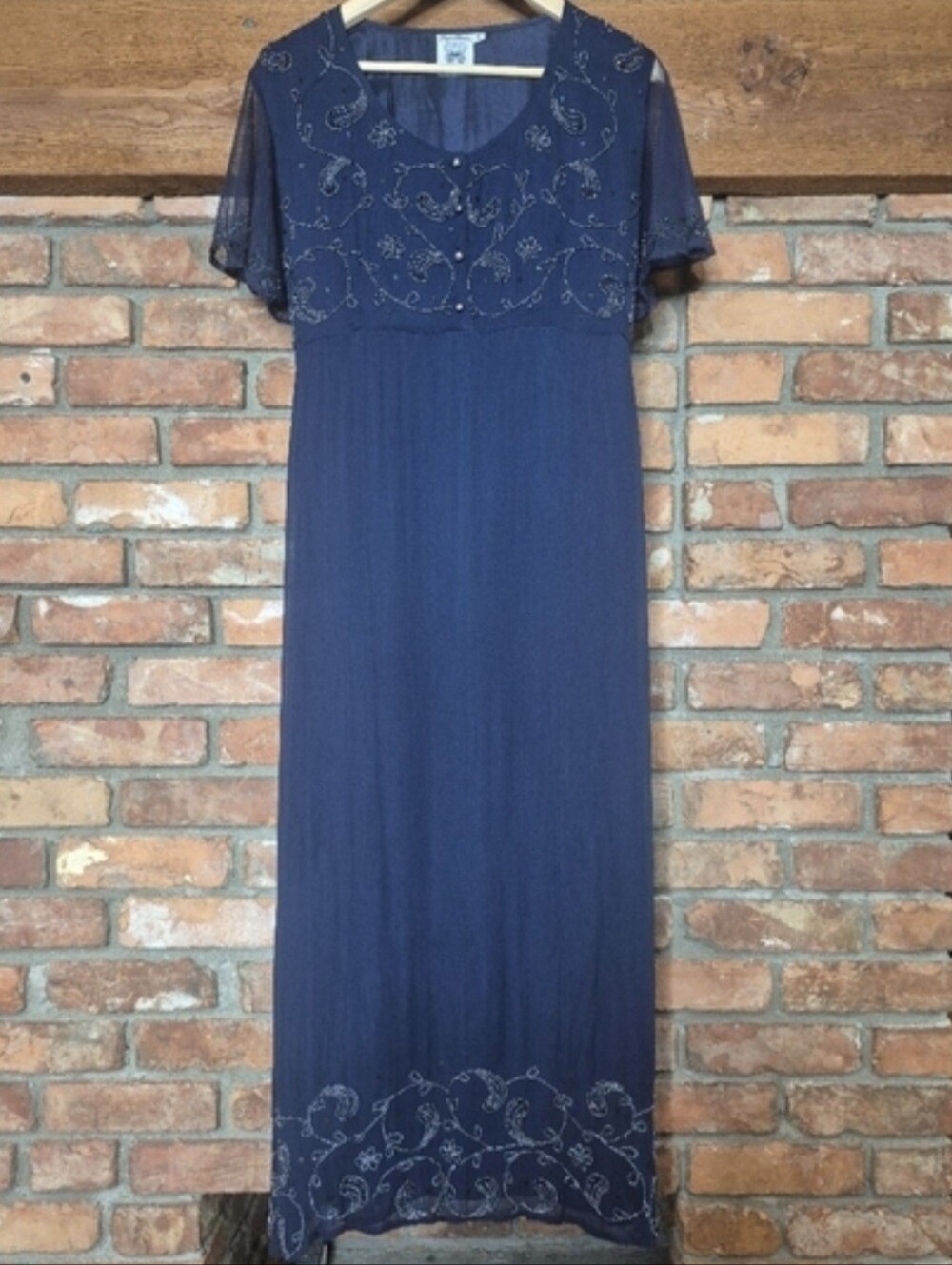 Papillon Vancouver Navy Beaded Maxi Dress | Romantic Sheer Sleeve | Wedding Gues